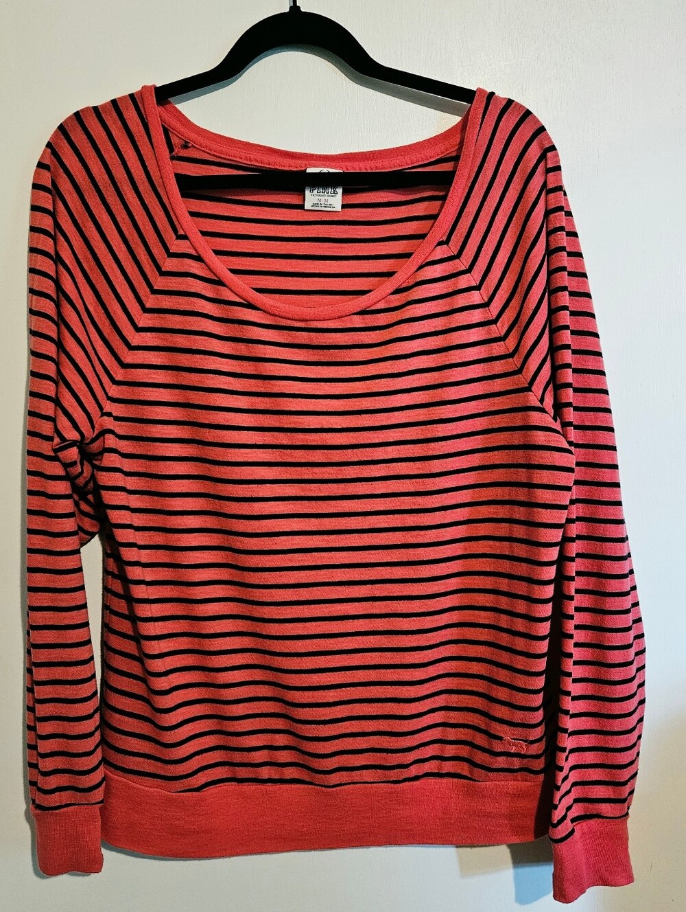 Victoria's Secret Pink Black Striped Long Sleeve Top Women's Medium